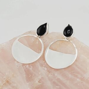 BLACK ONYX ROUND POST EARRINGS HANDMADE IN STERLING SILVER METAL